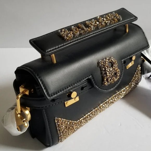 Balmain B-Buzz 19 Embellished Leather Crossbody Bag Black - Picture 6 of 15
